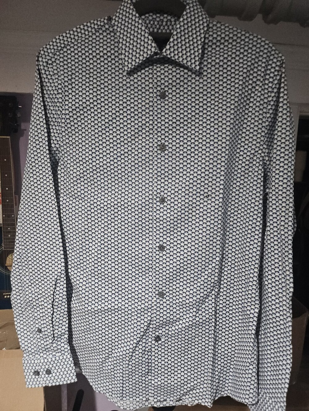 Express Black and White Geo-Pattern Dress Shirt